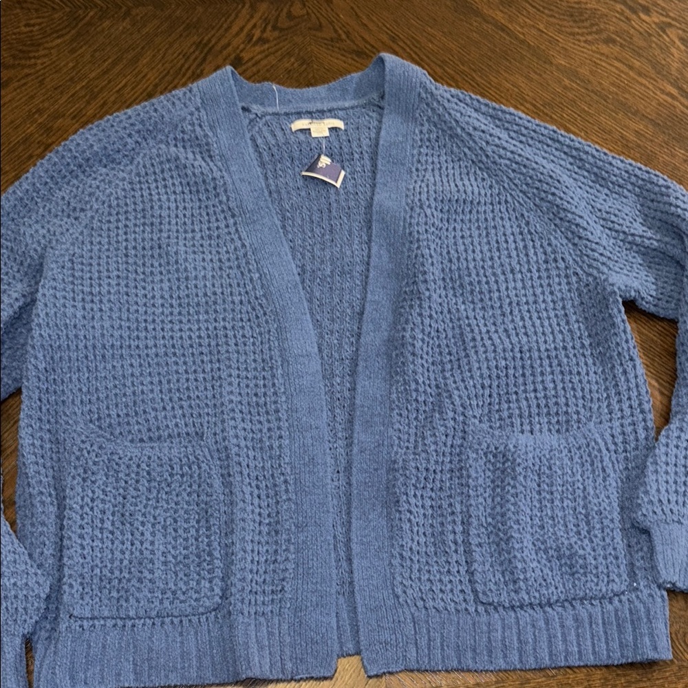 AE Blue Cable Knit Lightweight Open Front Cardigan Small- NWT